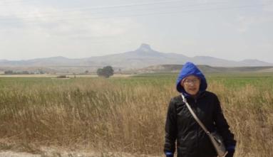 Sumie Matsumoto, Nancy’s mother, standing in front of the iconic Heart Mountain at the 2015 annual pilgrimage she took with Nancy.